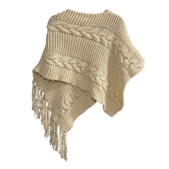 (SOLD) ARITZIA Tna Wool Chunky Knit Poncho Shawl Cream One Size - Picture 3 of 6